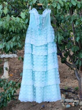 1950s Strapless Cupcake Party Dress With Lace Tiers & Satin Waterfall Bow